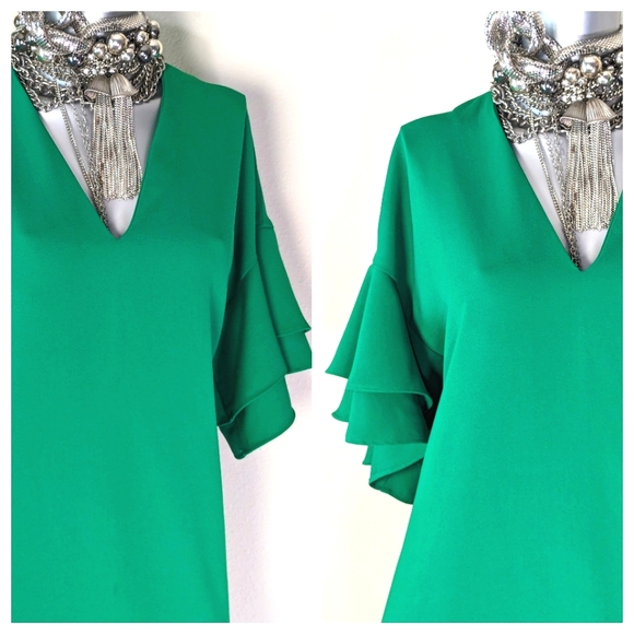 ZARA Woman Flutter Sleeves Relaxed Babydoll V-Cut Neckline Shift Dress - Picture 7 of 14